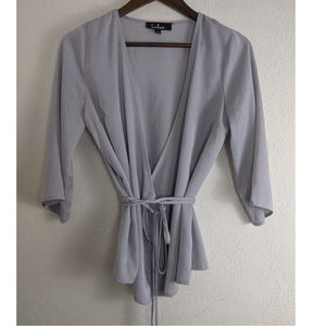 Lulu's Silver Gray Wrap Top Blouse